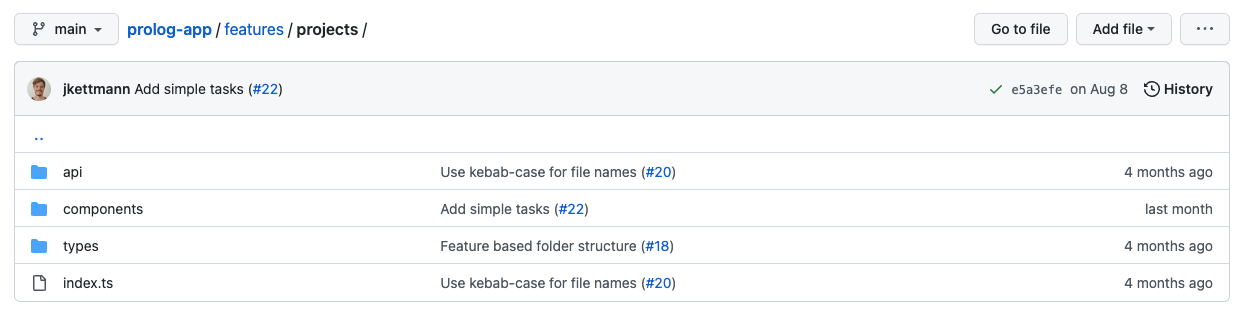 Prolog feature folder structure
