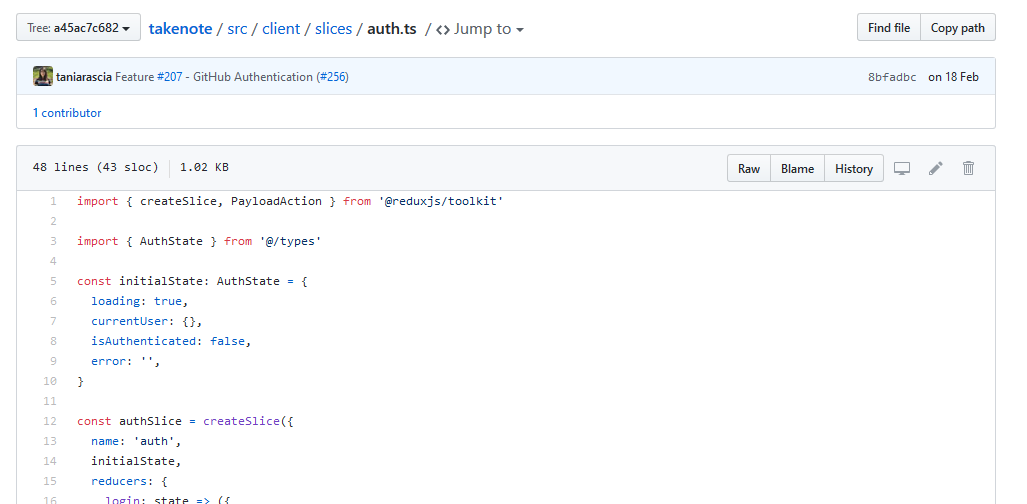 auth.ts, authentication slice using redux toolkit