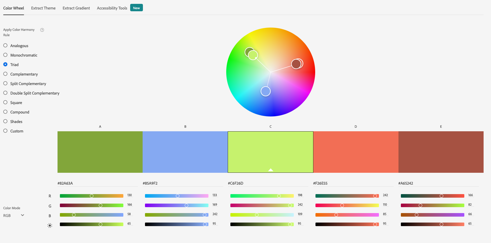 Complementary colors with Adobe Color Wheel